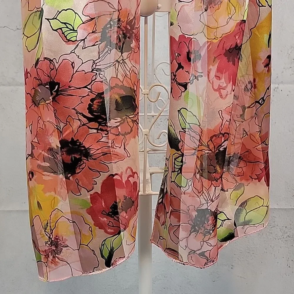 Unbranded spring floral blossom scarf multicolored pinks and oranges